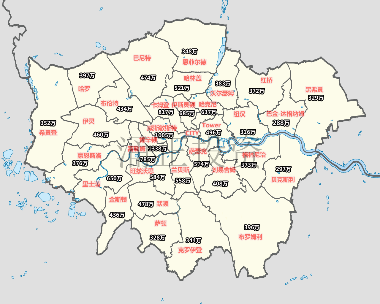 伦敦各区房产均价图